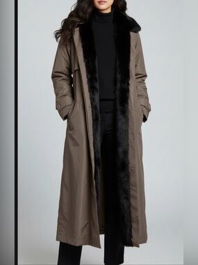 Women’s Mink-Lined Genuine Trench Coat Removable Fur Lining Siz